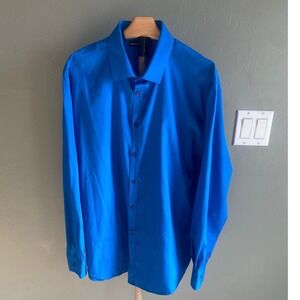 Society of Threads Mens XL Blue Long Sleeve Button Up Dress Shirt 17-17.5 1116